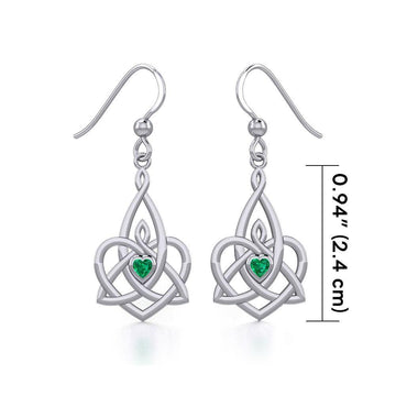 Celtic Motherhood Triquetra or Trinity Heart Silver Earrings With Gem TER1949 - Jewelry